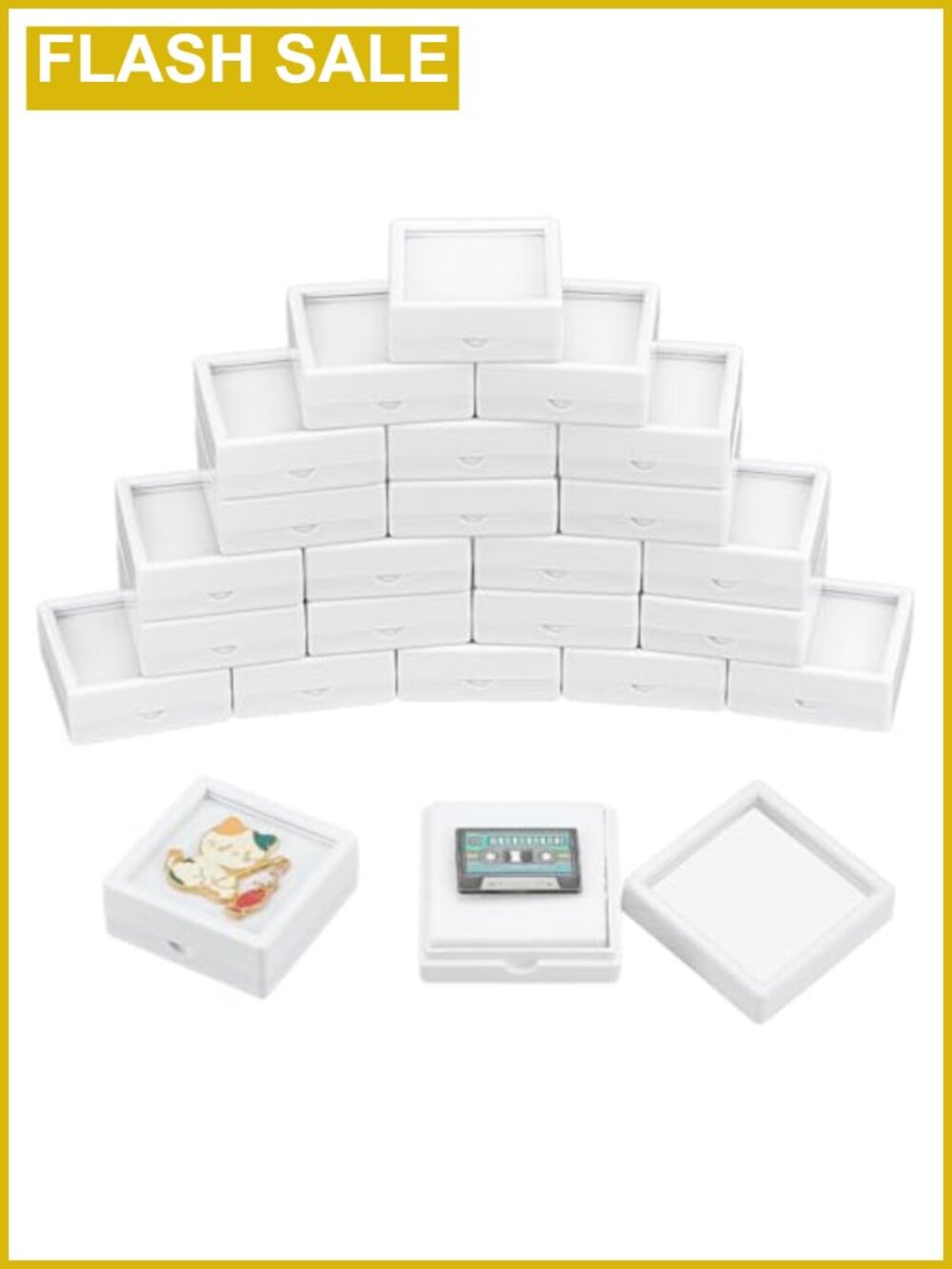 24pc clear top gemstone display boxes white plastic velvet cushion